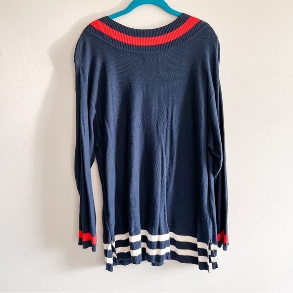 Chaps Navy & Red Long Sleeve Cotton Blend V Neck Nautical Sweater 1X - Picture 2 of 8